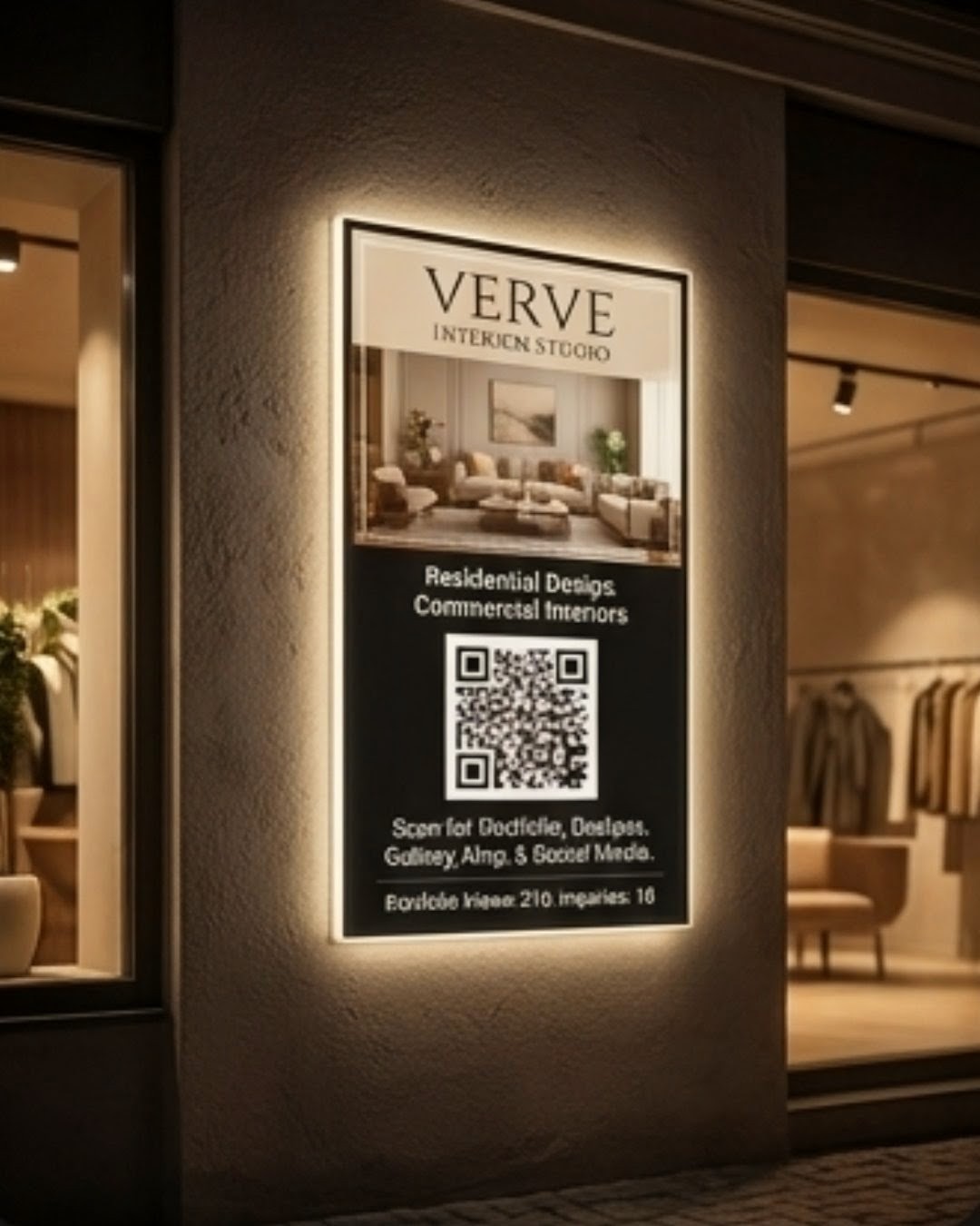 ScanTapBook custom LED backlit tabletop & roadside QR standee banner slide 4 showing active appointment booking, catalog ordering, and Google reviews flow